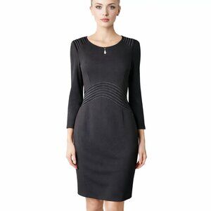 Antono Melani Black Long Sleeve Sheath Dress Sz 10 Textured Trim Detail Elegant